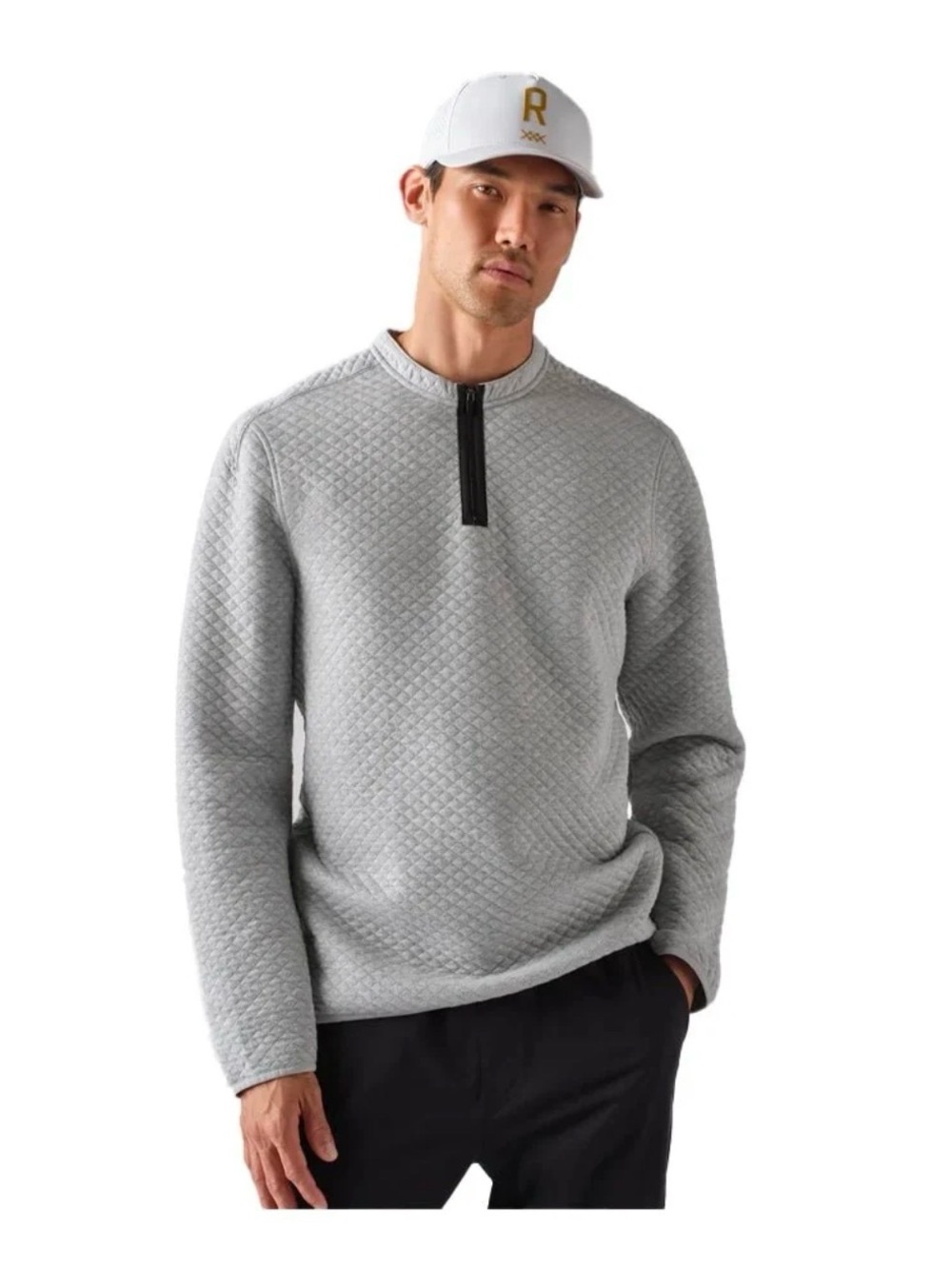 Rhone Gramercy  Quilted Quarter-Zip Pullover- Light Gray